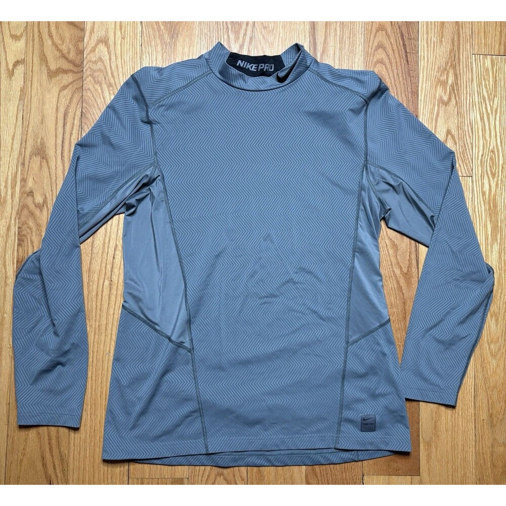 Nike Pro Combat Compression Shirt Mens L Gray Long Sleeve Dri Fit Mock Turtle